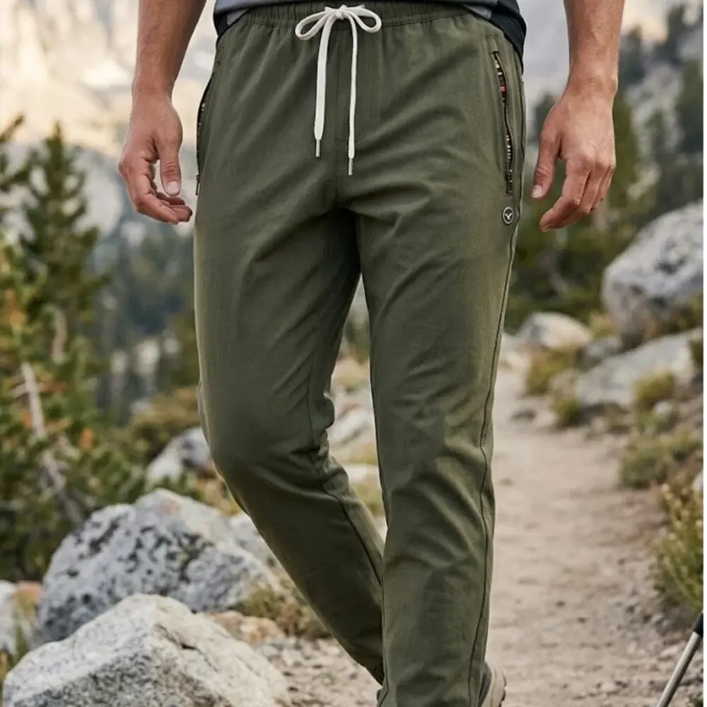 Wowie Mens L Large Olive Green Athletic Stretch Pants Joggers Pocket Accent